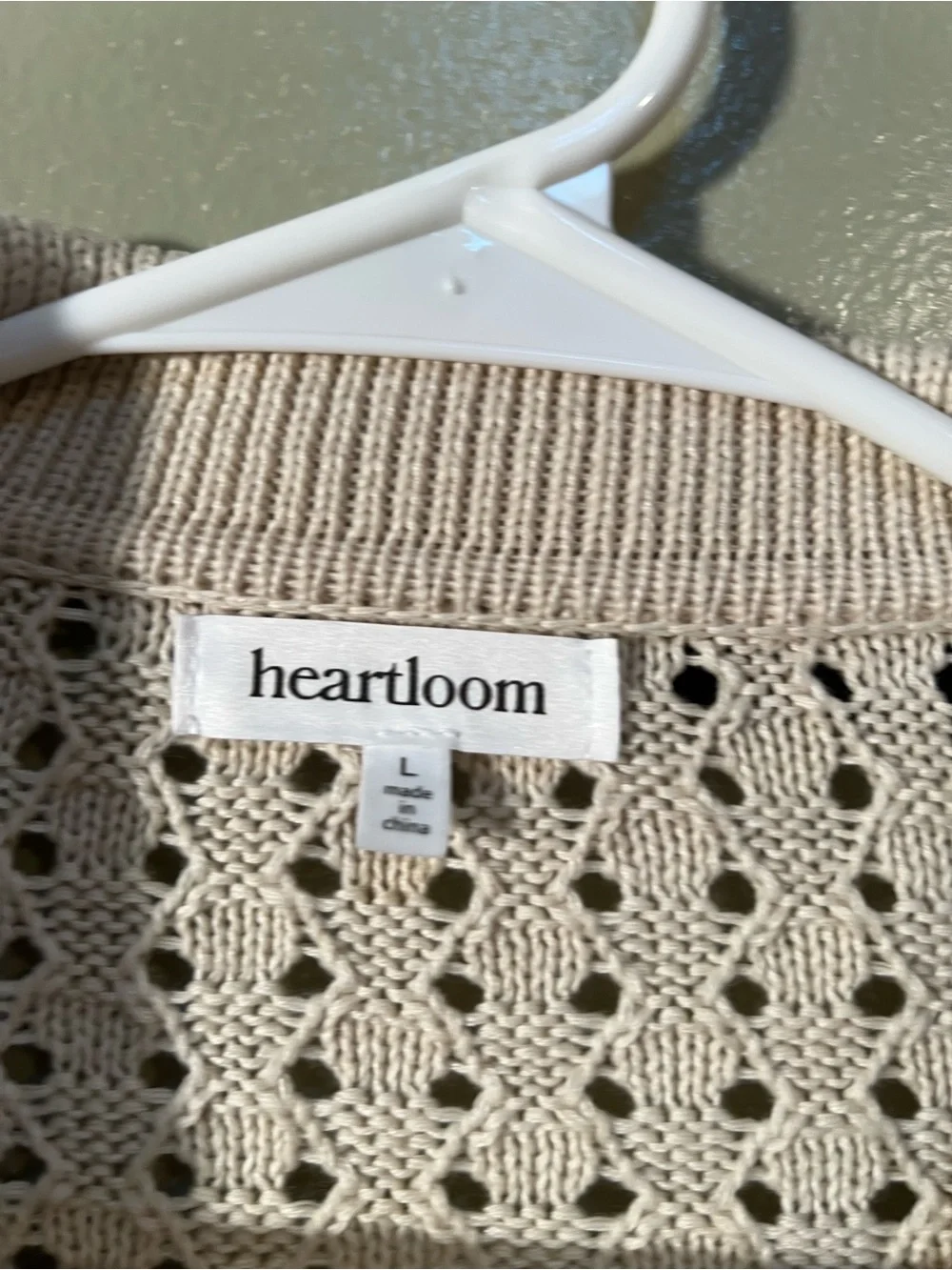 Heartloom Womens Sz Large Posey Cardi Cardigan Sweater Beige Black Marble Button